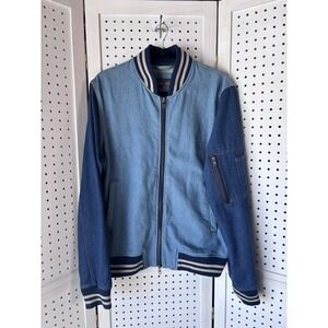 Slate & Stone Denim‎ Two Tone Varsity Jean Jacket Zip Unisex Sz Medium